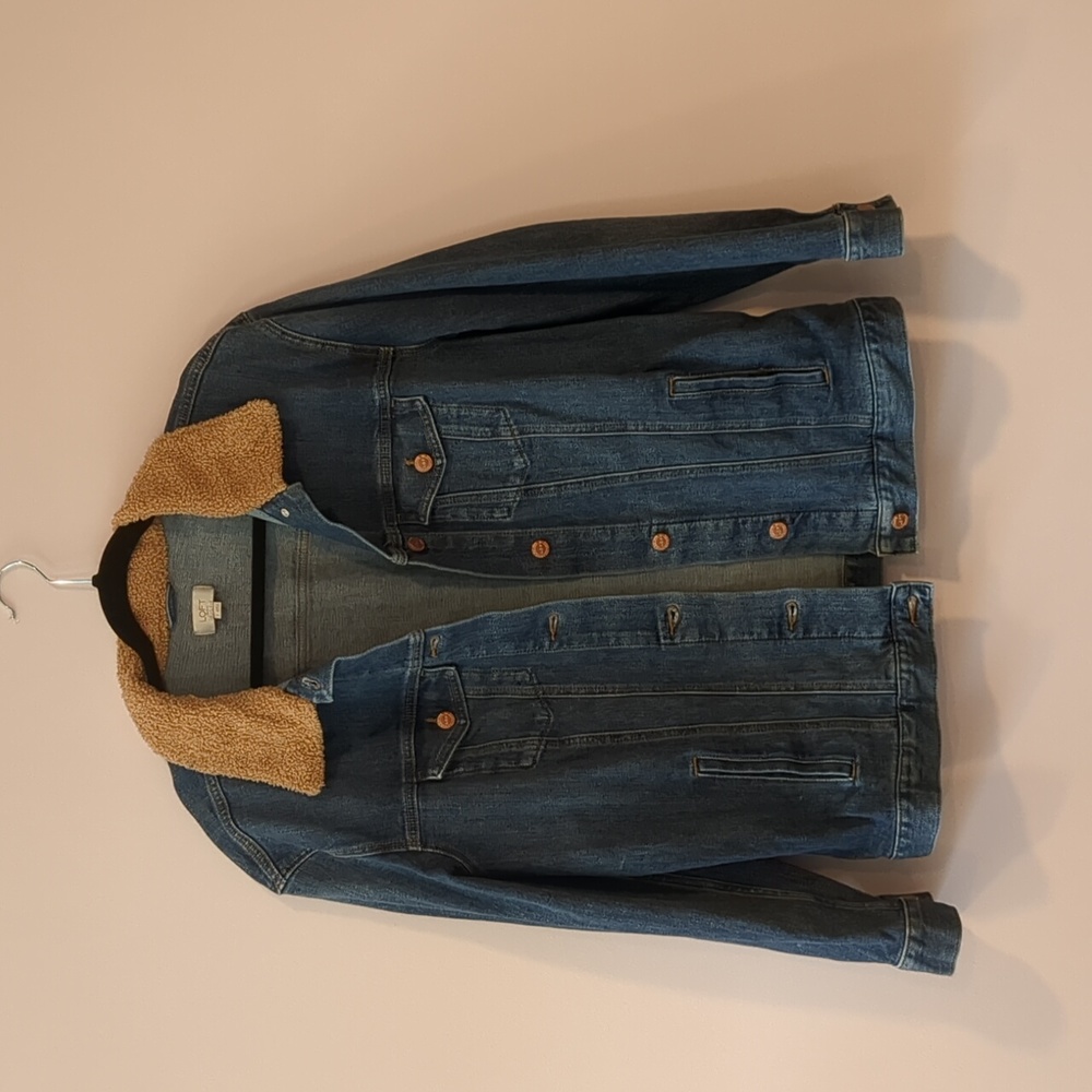 LOFT Jean Jacket with tan collar, Size L